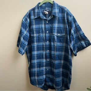 Vintage Wrangler Pearlsnap Shirt Mens Blue plaid Button Up Western Size XL